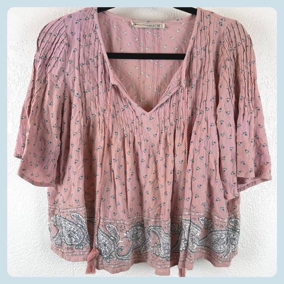 Abercrombie & Fitch Tops - Y2K Abercrombie Fitch Boho Pink Floral Peasant Top Coquette Cottagecore